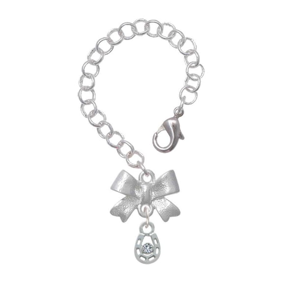 Delight Jewelry Silvertone Mini Horseshoe with Clear Crystal - Silvertone Bow Charm Accessory for Tumblers and Thermal Cups