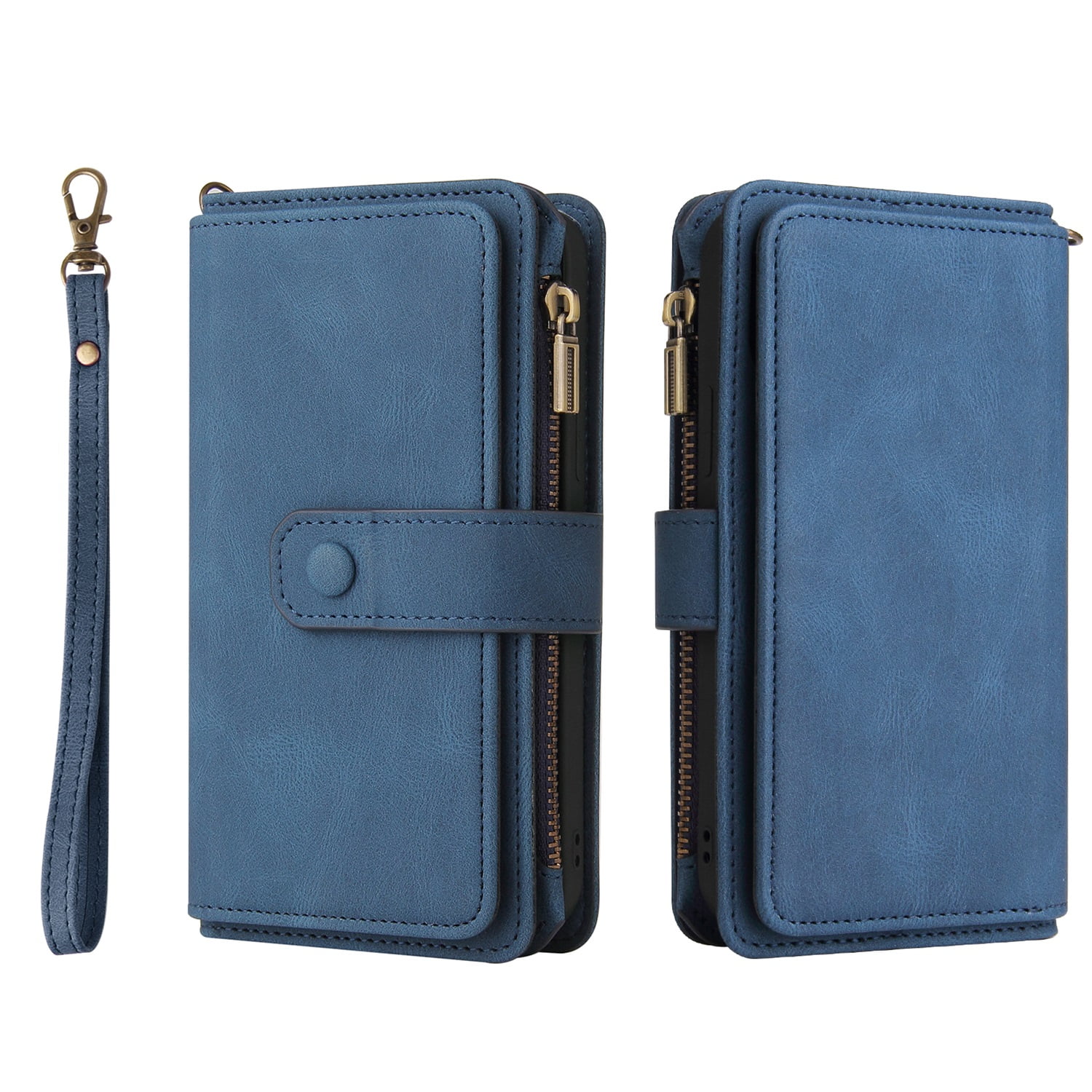Phone Case for Samsung Galaxy S23, Galaxy S23 Wallet Case, Luxury Folio Flip Leather Cover[Zipper Pocket] [Wrist Strap][Kickstand] for Samsung Galaxy S23 6.1 inch, Blue
