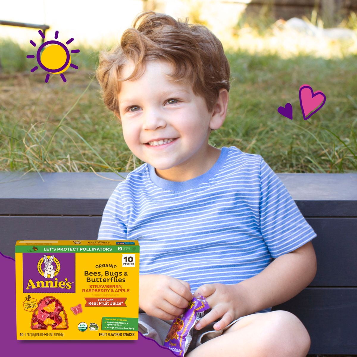 Annie's Organic Bees, Bugs Butterflies Strawberry, Raspberry Apple Fruit Snacks - 7oz/10ct - Pack of 2