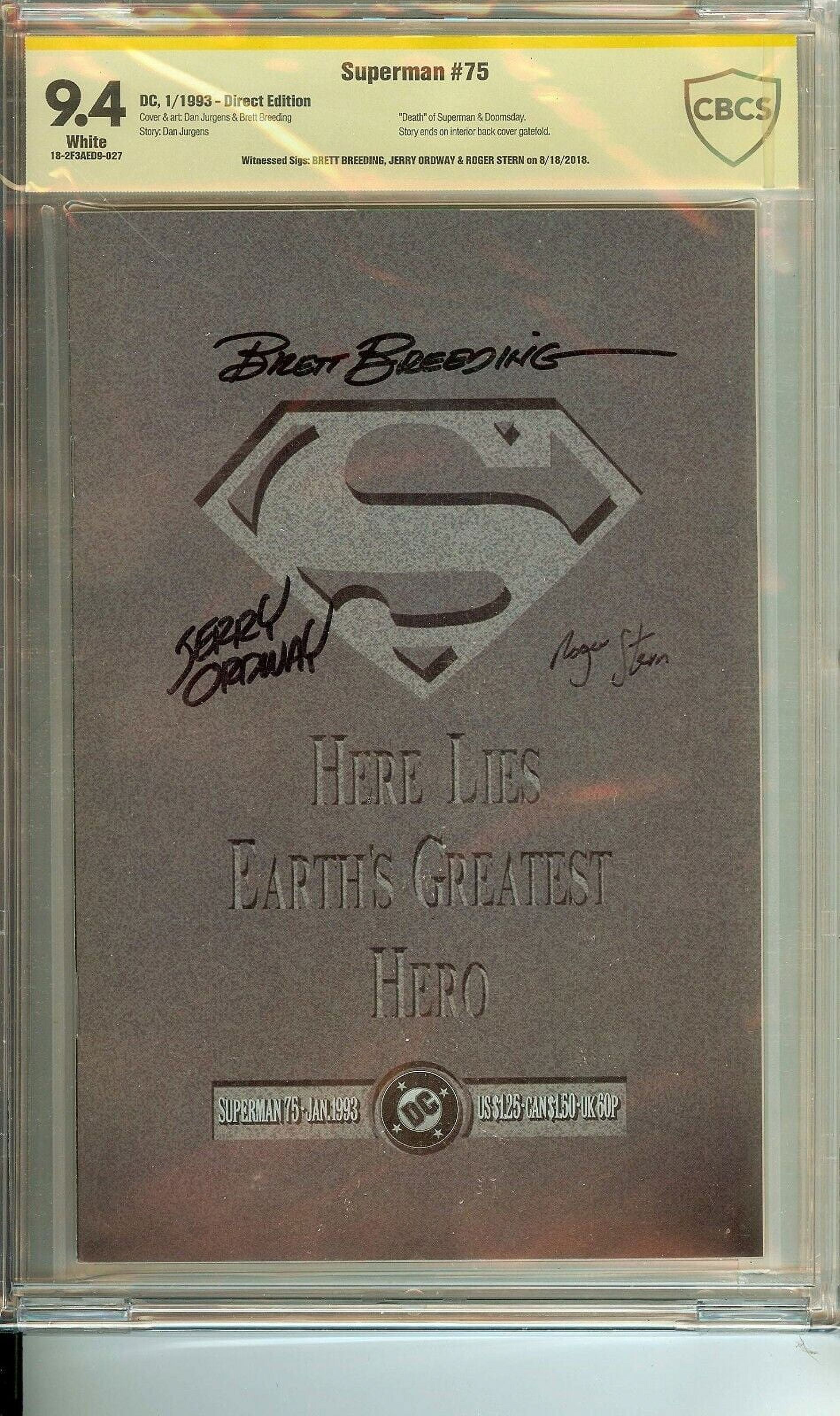 Superman #75 Polybag Edition Signed Roger Stern, Jerry Ordway & Brett Breeding CBCS 8.0
