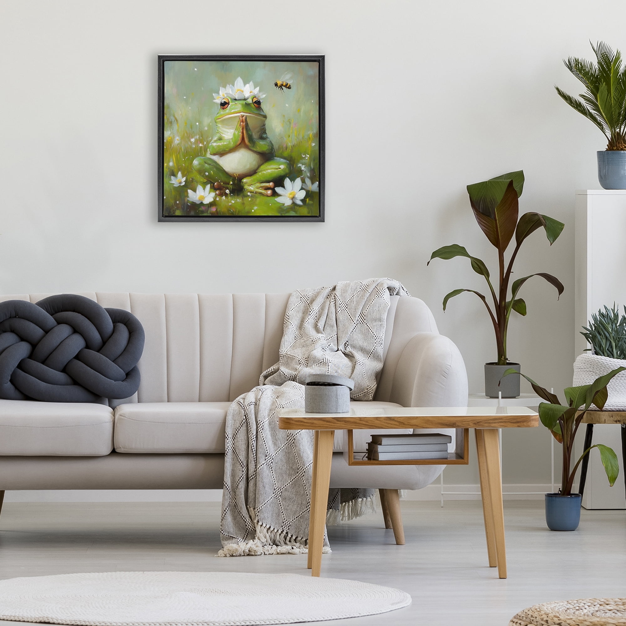 Stupell Industries Buddha Bullfrog Meditation Black Framed Floater Canvas Wall Art, design by Tina LeCour