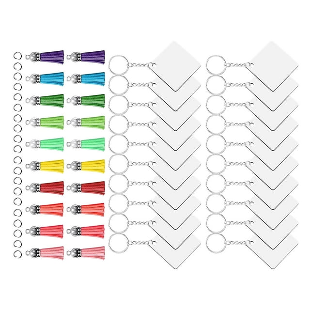 Bunblic 20Pcs Sublimation Keychain Blanks Double Side Heat Transfer Keychains Hanging Ornaments for DIY Craft Keychain Pendant Making