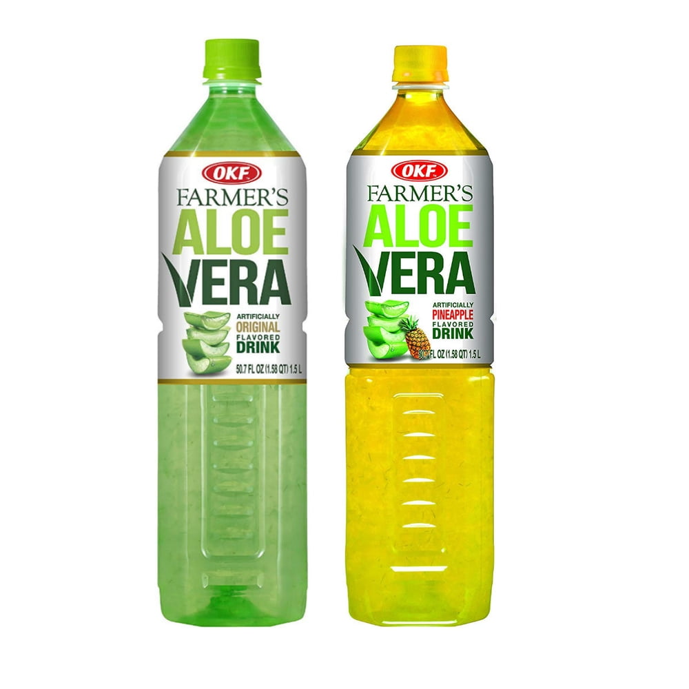 OKF Farmer's Aloe Vera Drink, Original & Pineapple, 50.7 Fluid Ounce