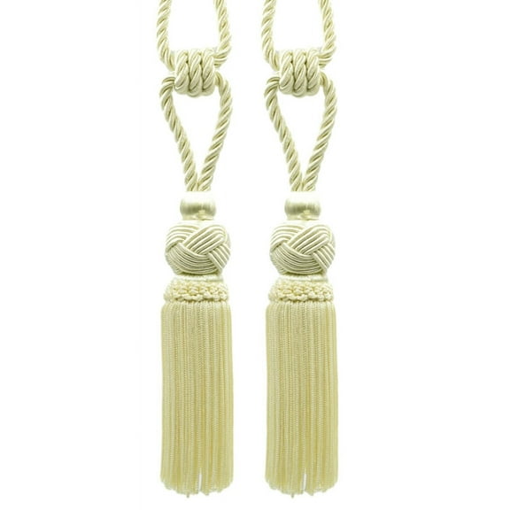 Elegant Medium-Sized Chainette Tassel Tieback, Turkish Knot Design - Ideal for Curtains and Draperies, Tassel Length 6" (15cm) Spread 28" (71cm) # TBTRK6, Cream Ivory #A2 (Ivory / Cream) Set of 2