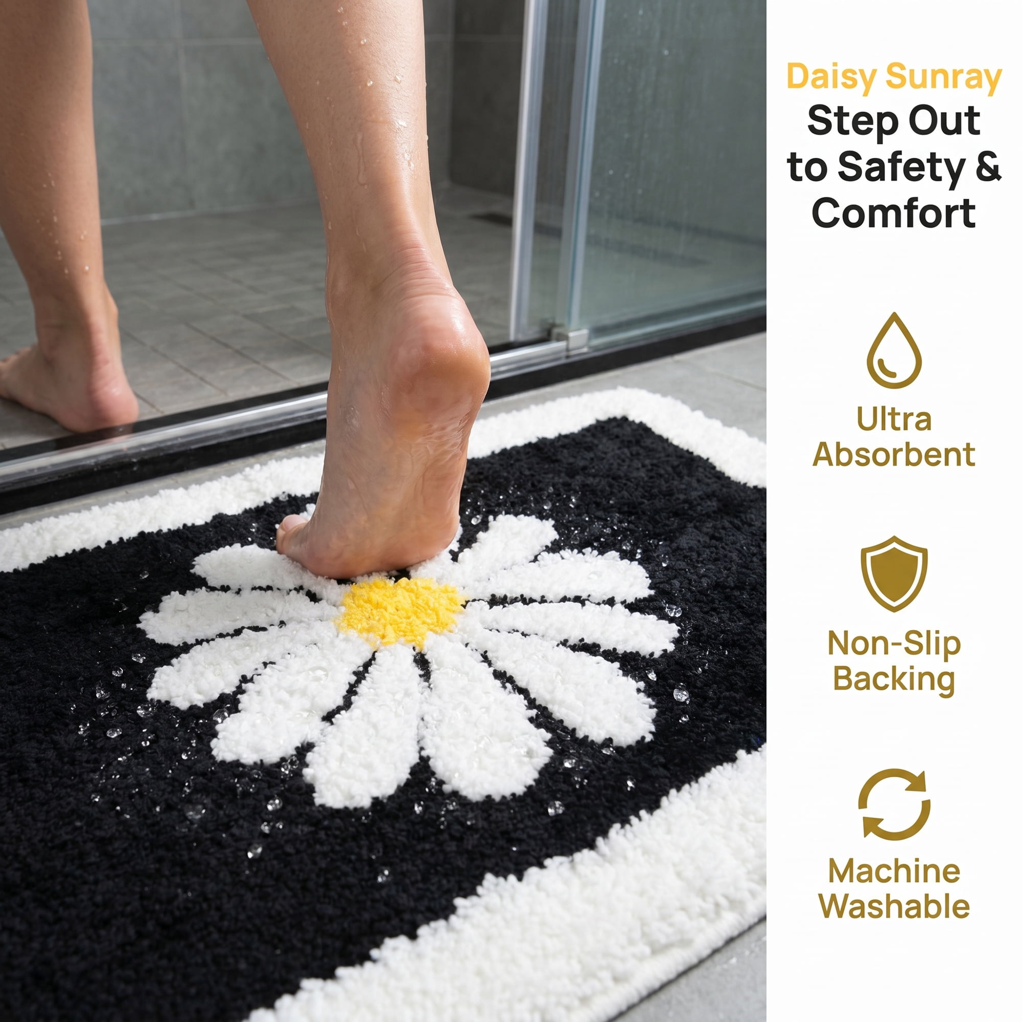 Unique Bargains Aesthetic Non Slip Ultra Soft Absorbent Shaggy Bath Mat Black 24" x 16"