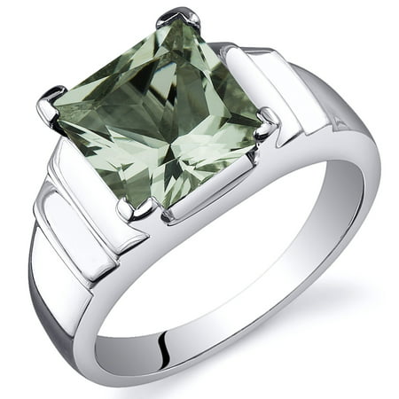 Peora 2.00 Ct Green Amethyst Engagement Ring in Rhodium-Plated Sterling Silver