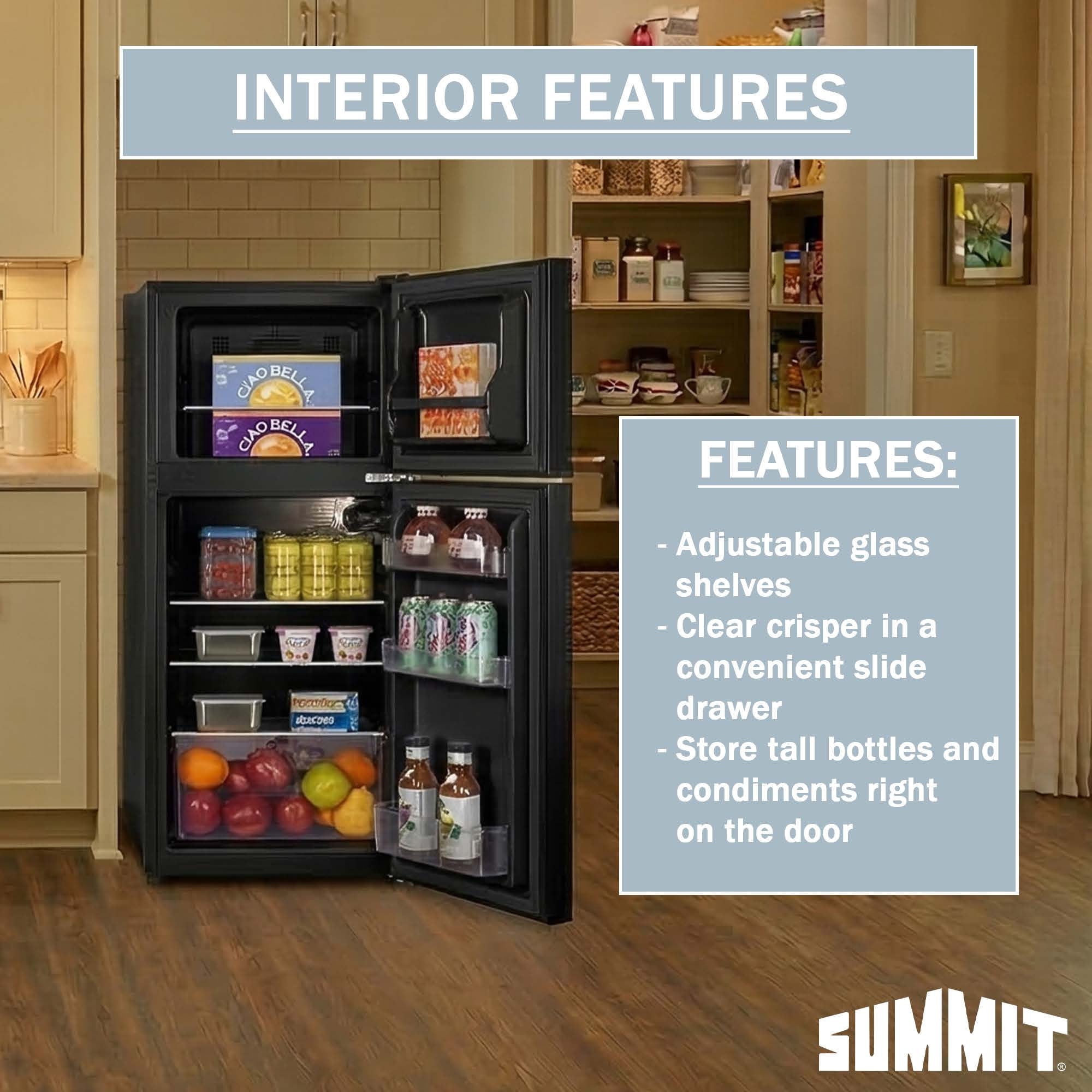 Summit 19 Inch Refrigerator, 4.3 cu.ft. Capacity, Freezer, Undercounter, ADA Compliant, 43” Height, Black - FF713B