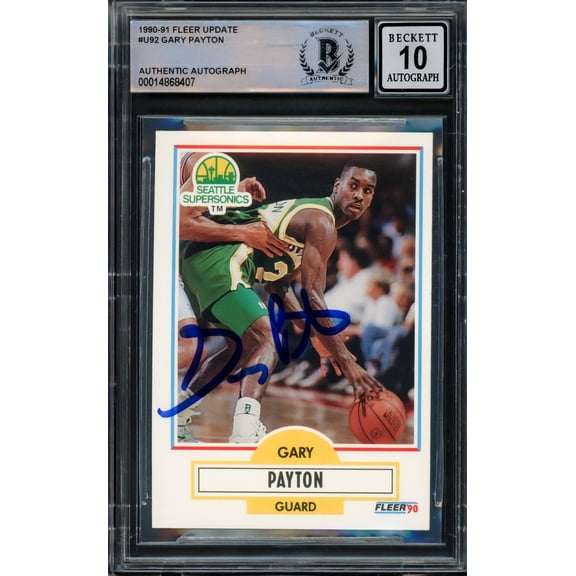 Gary Payton Autographed 1990-91 Fleer Update Rookie Card #U-92 Seattle Supersonics Auto 10 (Off-Center) Beckett BAS 210481