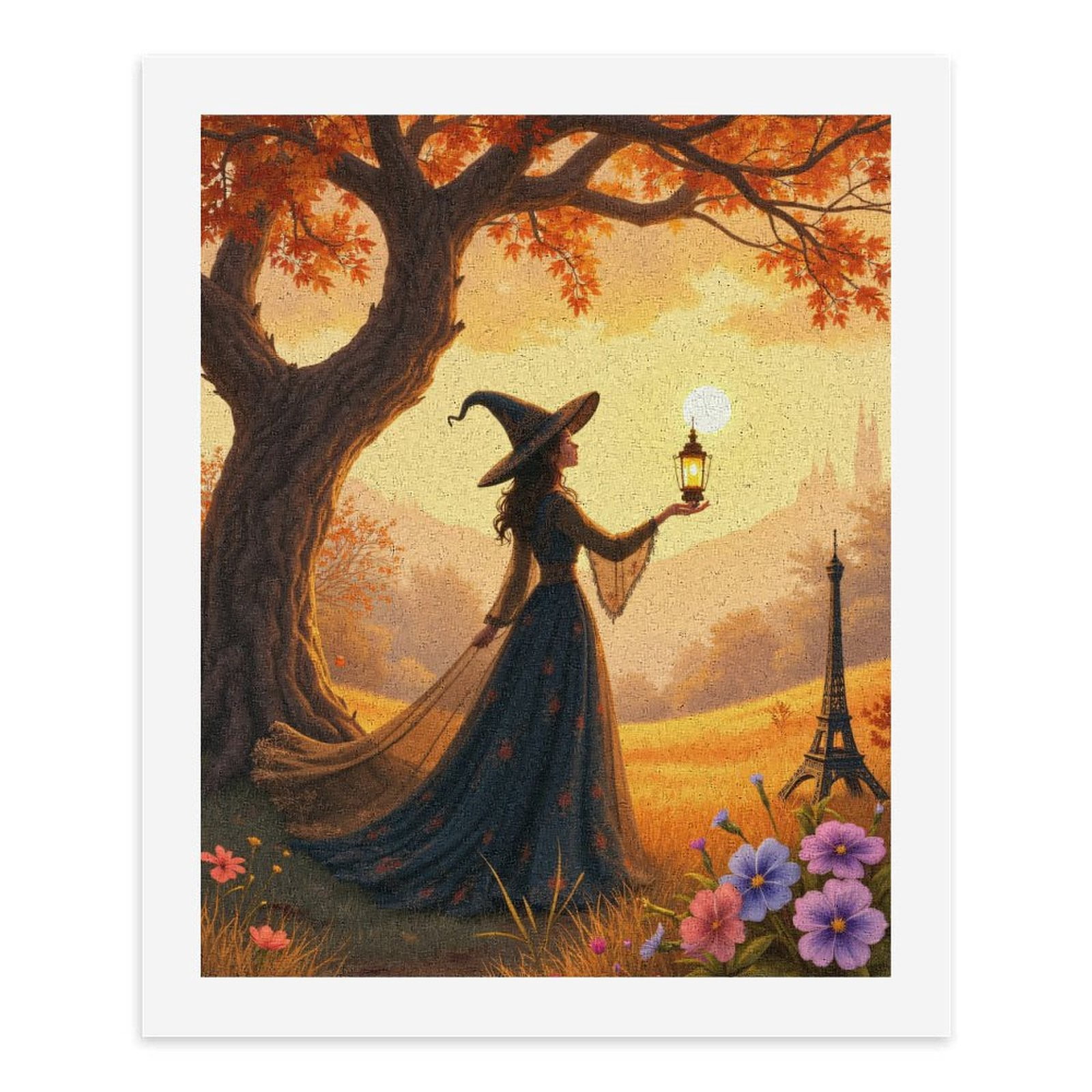 Paint by Numbers Kit for Adults, Autumn Enchantment Witch Lantern Paint by Numbers, Easy Paint by Numbers Kit for Adults Beginner, DIY Adult Paint by Number Kits on Canvas, Home Decor