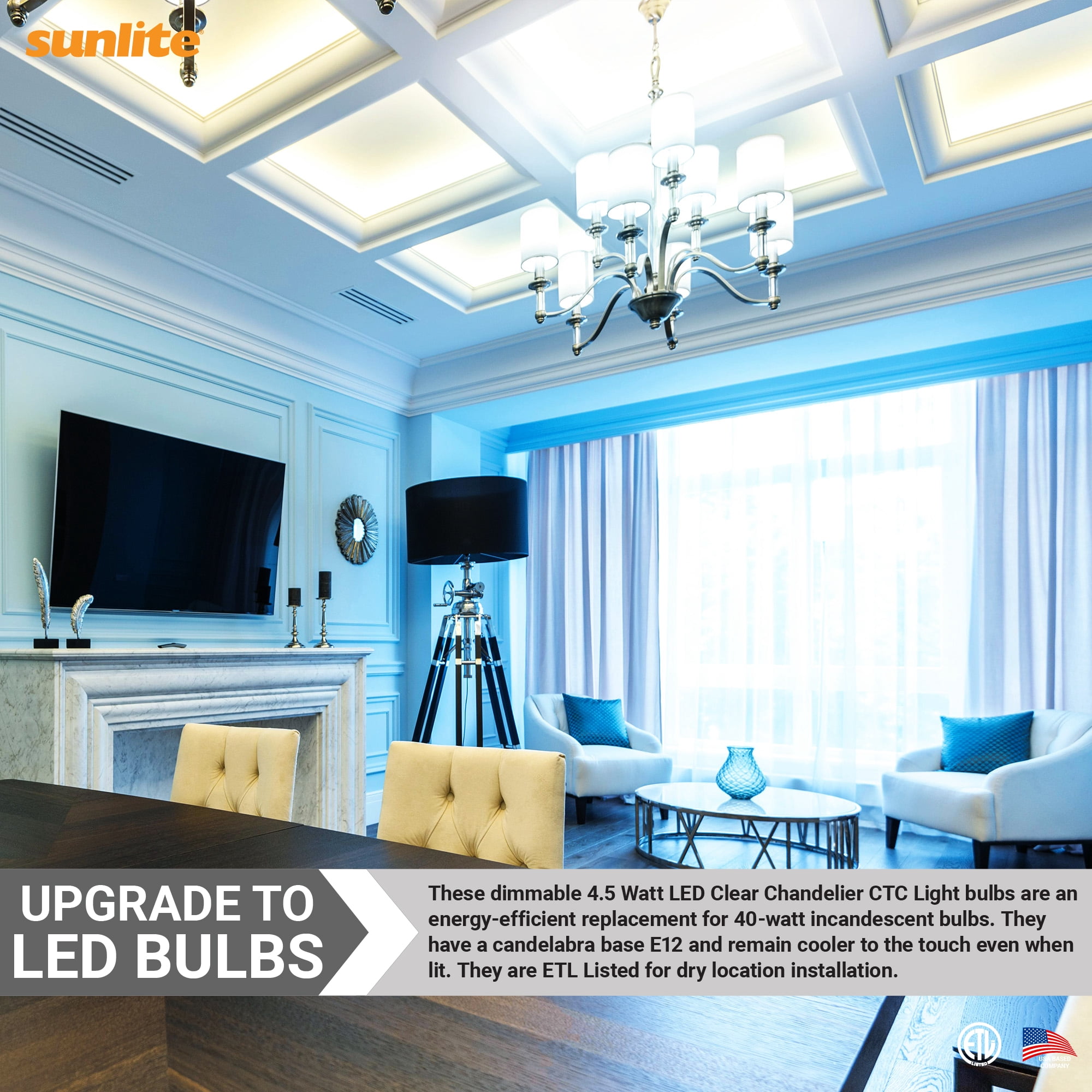 Sunlite LED B11 Clear Torpedo Tip Chandelier Light Bulb, 4.5 Watts (40W Equivalent), Candelabra E12 Base, Dimmable, 5000K Daylight, 6 Pack