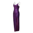 thumbnail image 5 of Wycnly Dresses for Women Wedding Guest Elegant Slit Slim Sequin Cami Long Dresses Sleeveless V-Neck Solid Summer Maxi Formal Dress Purple l, 5 of 6