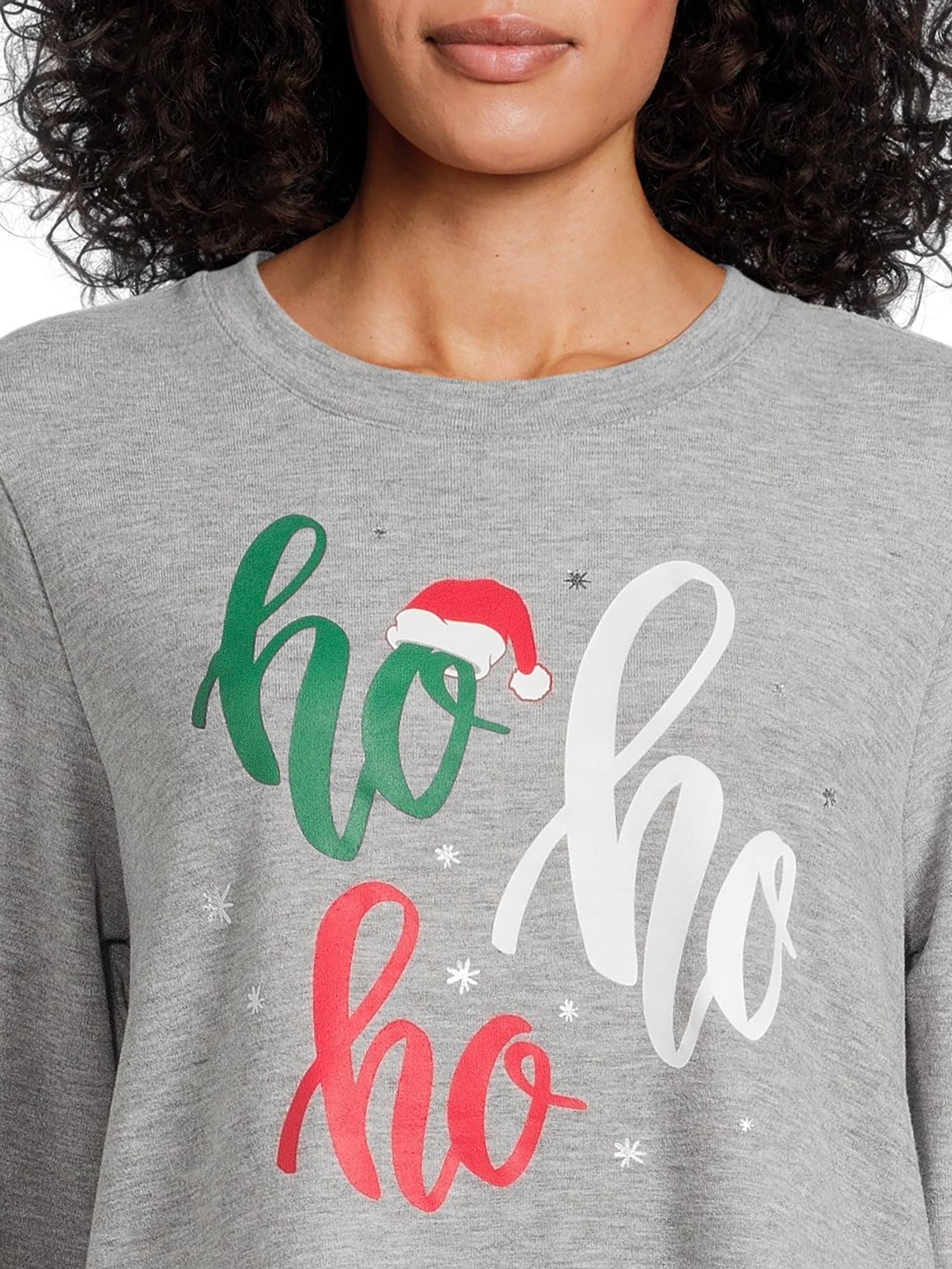 Women's Christmas Ho Ho Ho Long Sleeve Top, Winter Hacci Knit Sweater from Holiday Time, Sizes S-XXXL