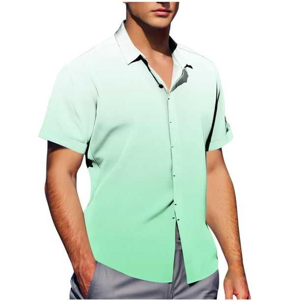 Mens Casual de Manga Corta Botón Abajo Camisas de Impresión Turndown Cuello Botón Camisa Poliéster, Moda de Verano Superior para Hombres Al Aire Libre