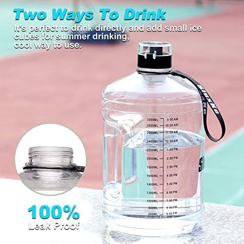 WLIKKS Gallon Big Water Bottle with Handle, 128oz Leakproof BPA Free Fitness Sports Water Bottle with Motivational Time Marker & Wide Mouth Ensure You Drink More Water