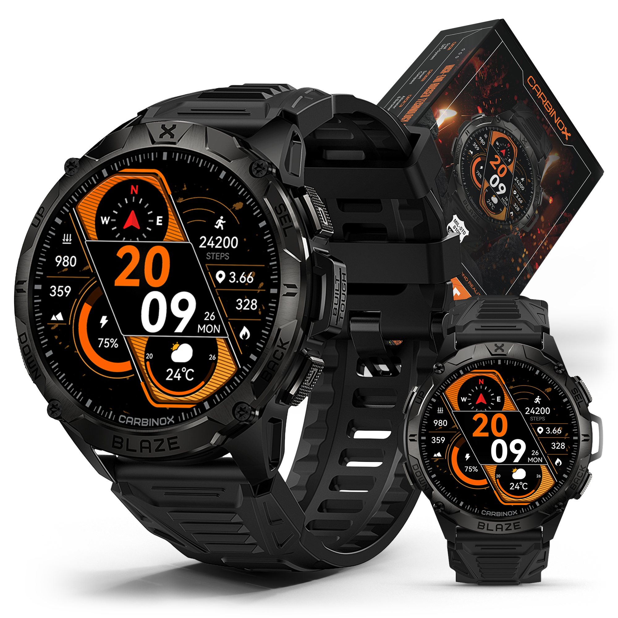 Carbinox Blaze Smartwatch with GPS, Waterproof IP69K, Rugged Fitness Tracker for Android & iOS, 170+ Sports Modes