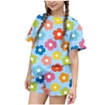 thumbnail image 2 of RKSTN Girls Ensembles pour Filles, T-Shirts à Col Rond à Manches Courtes à Imprimé Floral Coloré avec Shorts, Grande Enfant, Ensemble Pièce Two (Bleu, 5-6 Ans), 2 of 6