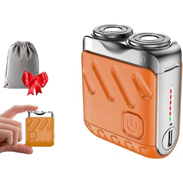 Portable Rotary Dual Ring Electric Shaver, Washable Double Head Razor,Afeitadora EléCtrica PortáTil Rotativa De Doble Anillo, Mini Small Steel Cannon Rotary Dual Ring Electric Razor. (Orange)