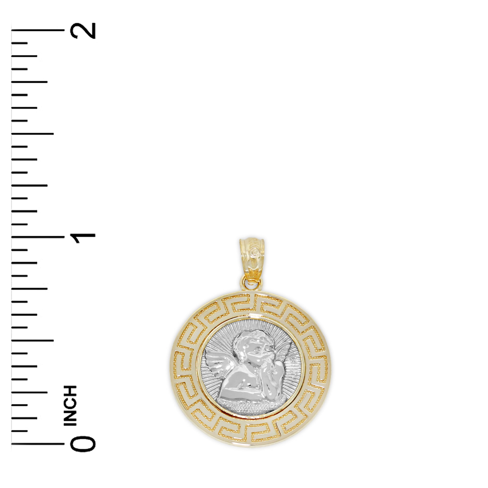 Charm America - Gold Guardian Angel Medallion Charm - Greek Key Pattern - 14 Karat Solid Gold