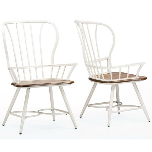 Baxton Studio Chaise de Salle à Manger Longford Windsor Blanche (Ensemble de 2)