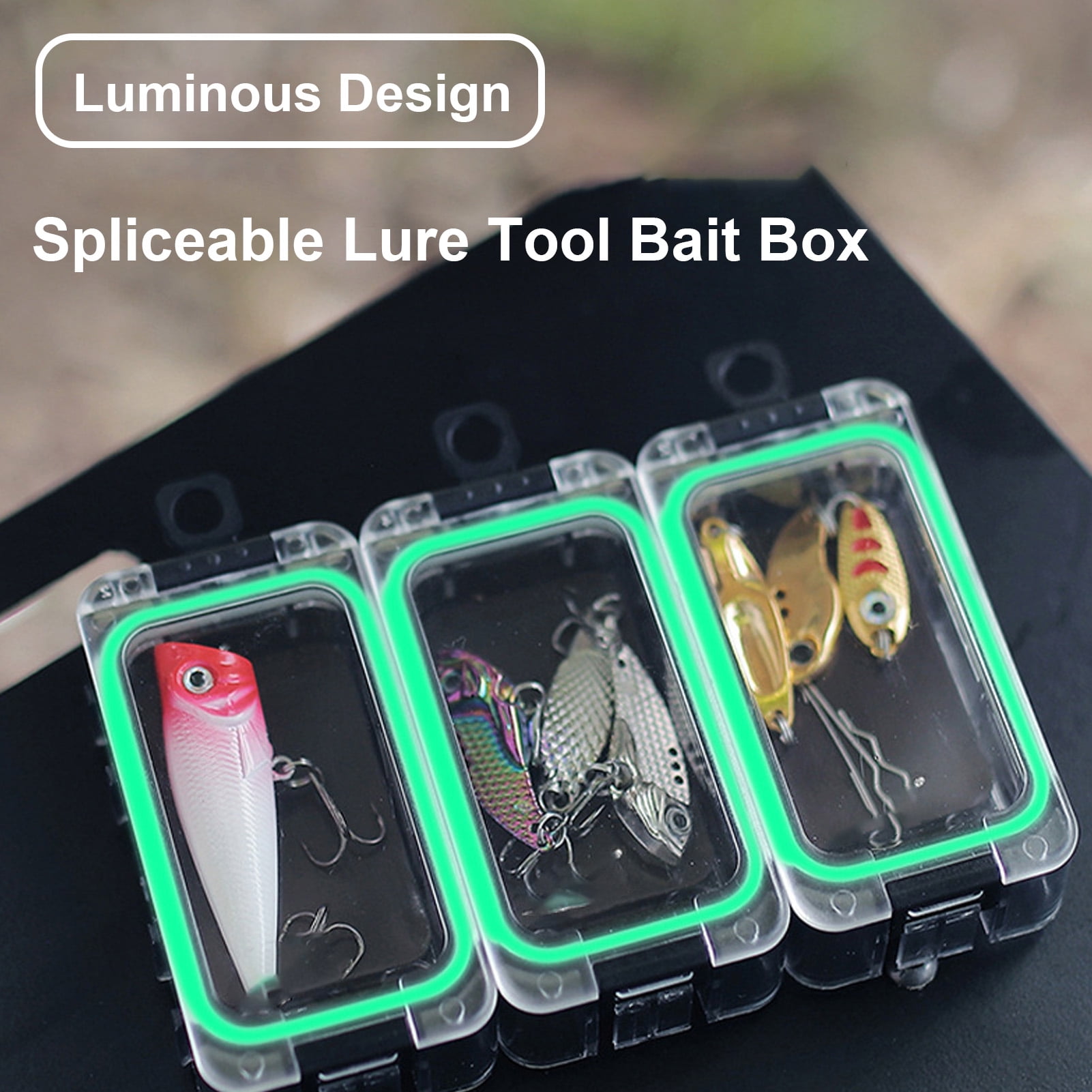 Rupoun Spliceable Night Glow Fishing Tackle Box, Magnetic Waterproof Lure Bait Organizer Tool Container for Outdoors (Black, 1 Piece, 3.15x1.57x1.18 inches / 8x4x3 cm)