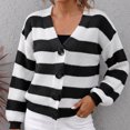 thumbnail image 4 of Edvintorg Cardigans for Women Fashion Striped Long Sleeve V Neck Button Down Knit Cardigan Sweater Women’S Clothing S-XL Black, 4 of 7