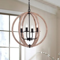 The Lighting Store Benita Antique Black Natural Wood Orb Chandelier