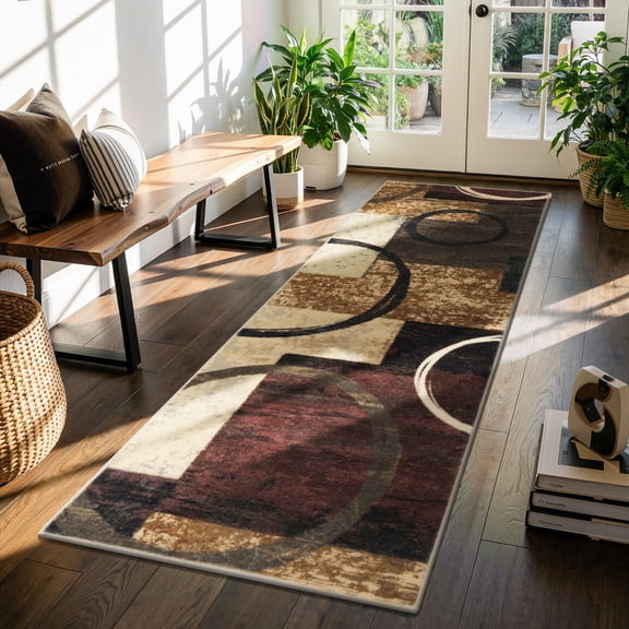 MJIAexp 2'x6' Boho Kitchen Runner Rug Indoor Machine Washable Hallway Runner Rug Non-Slip Entryway Runner Laundry Rug Throw Carpet for Living Room Bedroom Dining Room Hallway Kitchen Red Brown