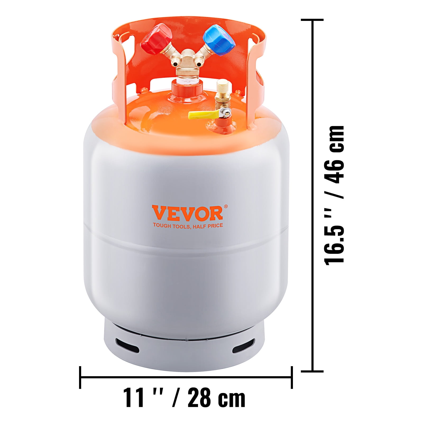 VEVOR Refrigerant Recovery Tank, 50 LBS Capacity, 400 psi Portable Cylinder Tank with Y-Valve for Liquid/Vapor, High-sealing Recovery Can for R22/R134A/R410A, Orange+Gray