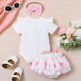 thumbnail image 3 of Baby Girl Clothes Outfit Baby Girl Clothes Baby Girl Summer Clothes Bow Embroidery Short Sleeve Romper Bodysuit Ruffle Shorts Headband 3Pcs Set Cute Outfits, 3 of 7