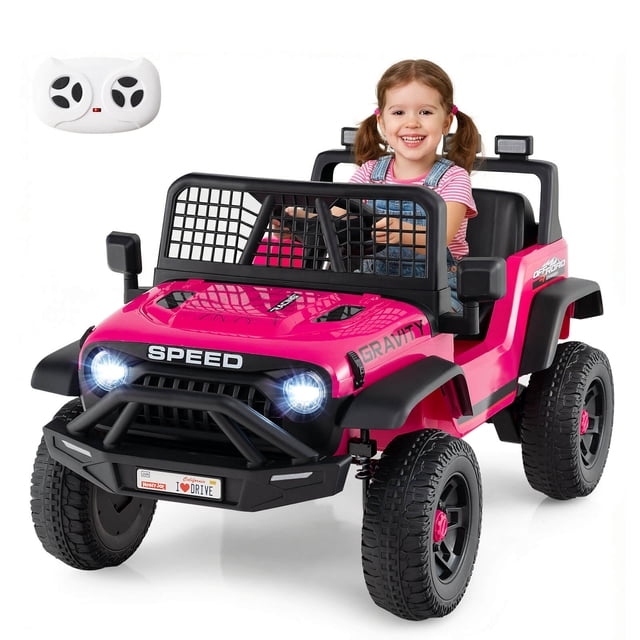 Costway 24V Ride On Car with Remote Control Music LED Headlights Spring Suspension for Kids Pink