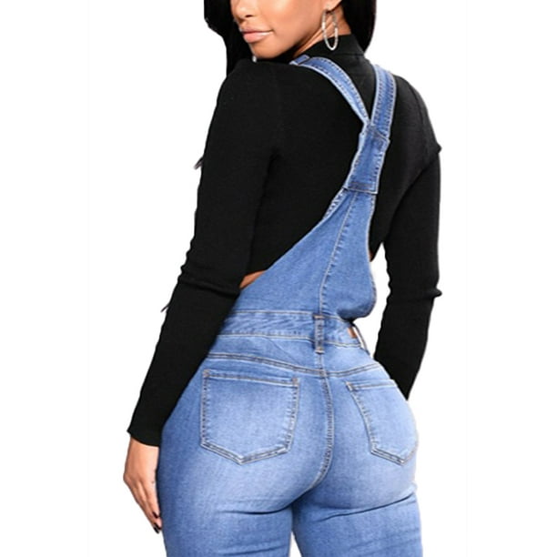 Julyccc Womens Ripped Denim Dungaree Jumpsuit Bib Overall Jeans Pants