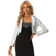 thumbnail image 1 of Blazer con Parte Delantera Abierta para Mujer con Solapa con Muescas, Manga Larga, Chaqueta de Lentejuelas Brillantes Plata L, 1 of 6