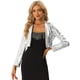 thumbnail image 1 of Blazer con Parte Delantera Abierta para Mujer con Solapa con Muescas, Manga Larga, Chaqueta de Lentejuelas Brillantes Plata M, 1 of 6