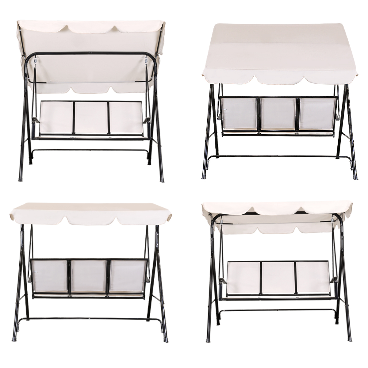 Geniqua Outdoor Canopy Swing Patio Chair Lounge 3-Person Seat Hammock Porch Bench Beige