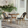 thumbnail image 3 of BizChair Indoor/Outdoor Commercial Bistro 31.5" Table, Black and White PE Rattan, Glass Top with 2 Stack Chairs, 3 of 10