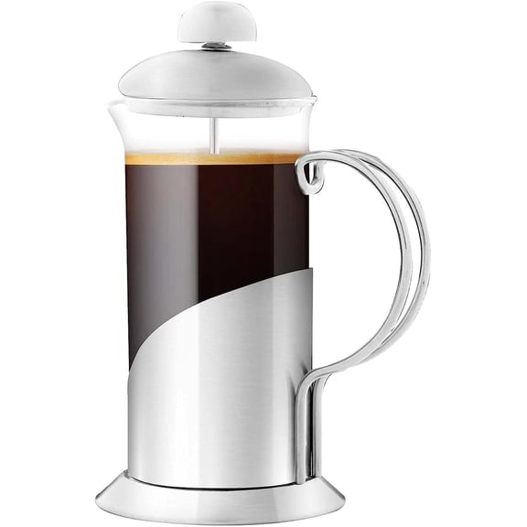 OVENTE French Press Coffee Maker 12 Ounce, 4 Level Stainless Steel Filter System & Heat Resistant Borosilicate Glass, Scoop included, Silver FSL12S