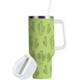 thumbnail image 2 of 40 oz Tumbler with Handle Lid and Straw Insulated Water Tumbler Stainless Steel Water Cup Mug Bottle Reusable Cup Holder Friendly Green Cactus, 2 of 6