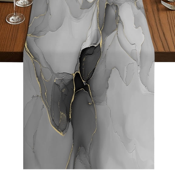 Grey Ombre Marble Table Runner 48 Inches Long for Dining Tables, Gray Marble Crack Abstract Modern Cotton Linen Table Runner Coffee Tablerunners Dresser for Kitchen Party Holiday Decorations 13"x48"