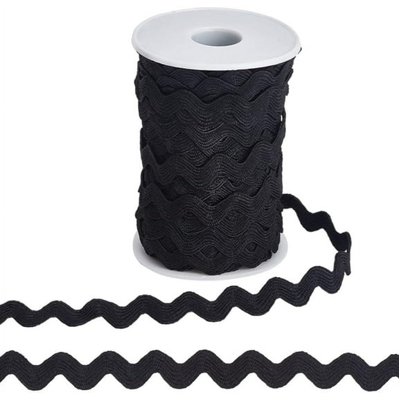 1 Roll 25 Yards RIC Rac Trim Ribbon 0.4 inch/10mm Black Rick Rack Wave Sewing Bending Fringe Trim Woven Fabric for Sewing Flower Making Wedding Dress Party Lace Ribbon Craft