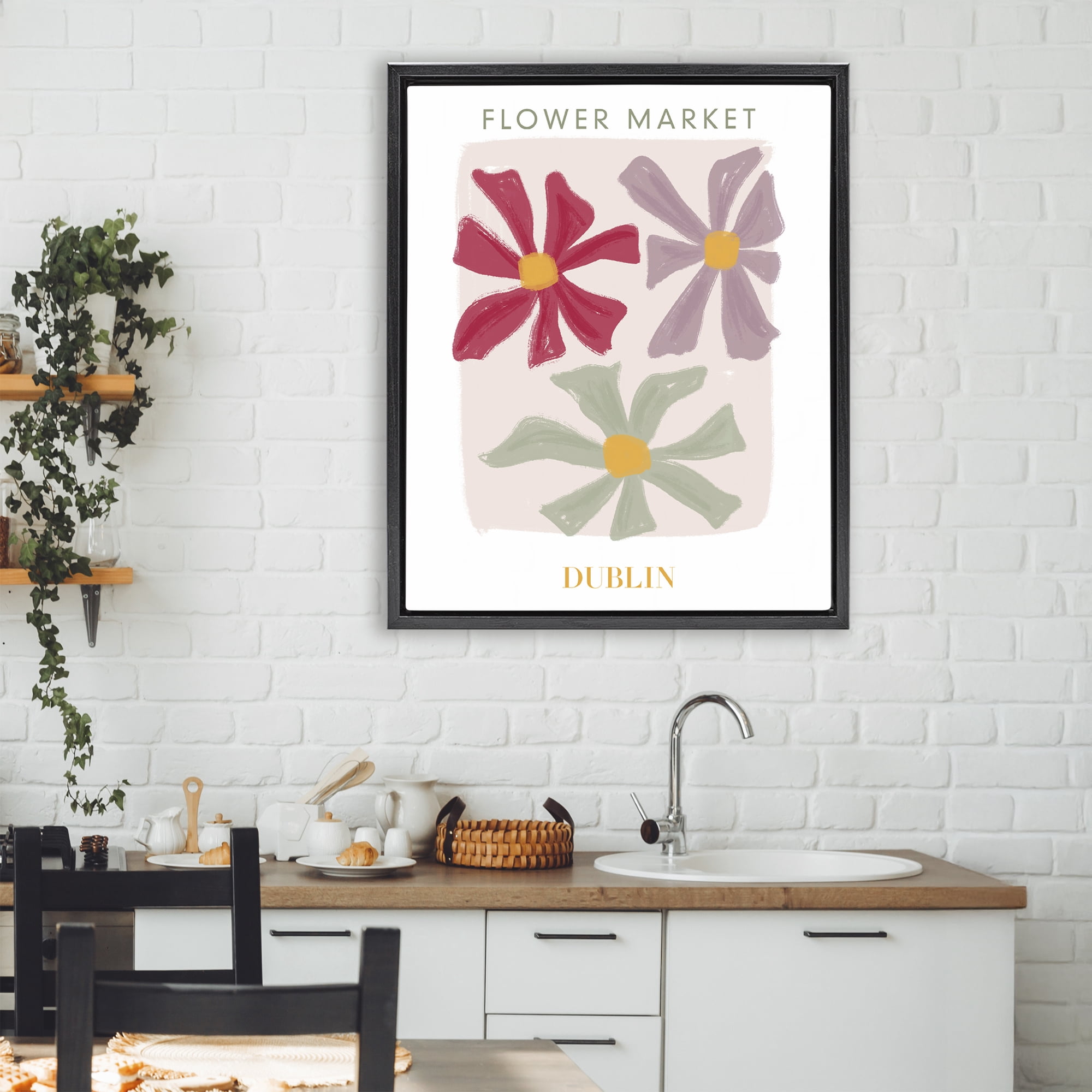 Stupell Industries Muted Dublin Flower Market Black Framed Floater Canvas Wall Art, design by Lucille Price