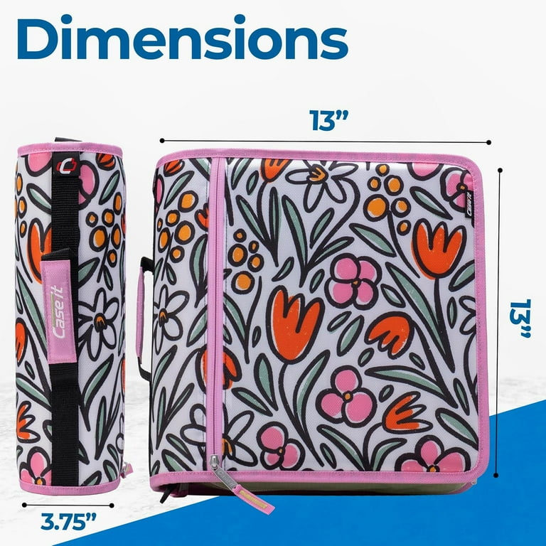 Case-it De Mighty Zip Tab Rits Binder - 3 Inch O-ringen - 5 Color Tab Uitbreidende Bestandsmap - Meerdere Zakken - Capaciteit 600 vel - Wordt geleverd met schouderriem - Blauw D-146