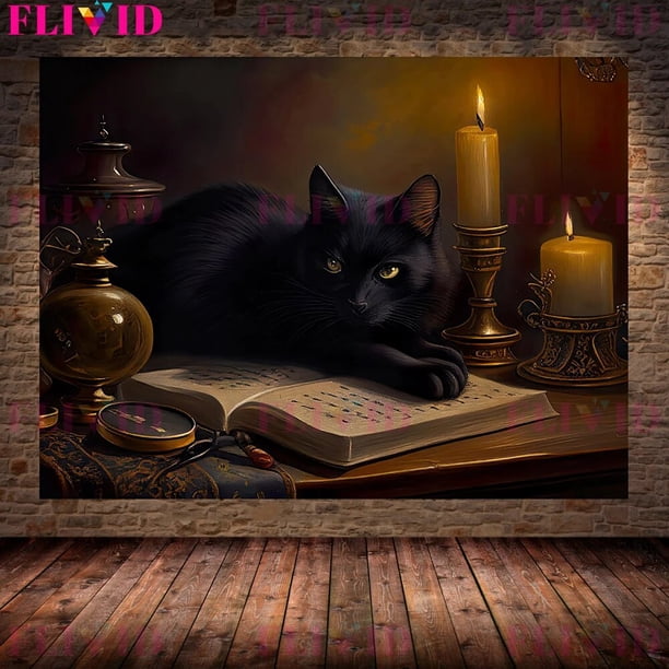 Pintura en lienzo de murciélago, Gato Negro, bruja, búho antiguo, Cuervo, arte de pared, Animal bruñido oscuro, póster de arte gótico Vintage e impresión, decoración del hogar