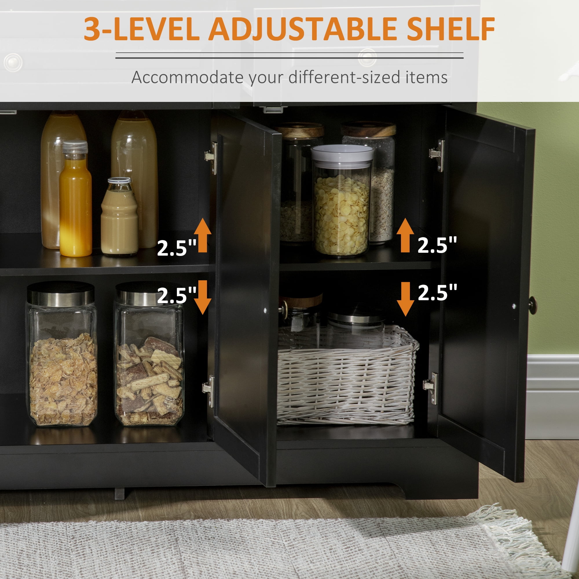 HOQBN Sideboard Buffet Cabinet, Modern Accent Cabinet with 2 Drawers and Adjustable Shelves for Kitchen and Living Room Black