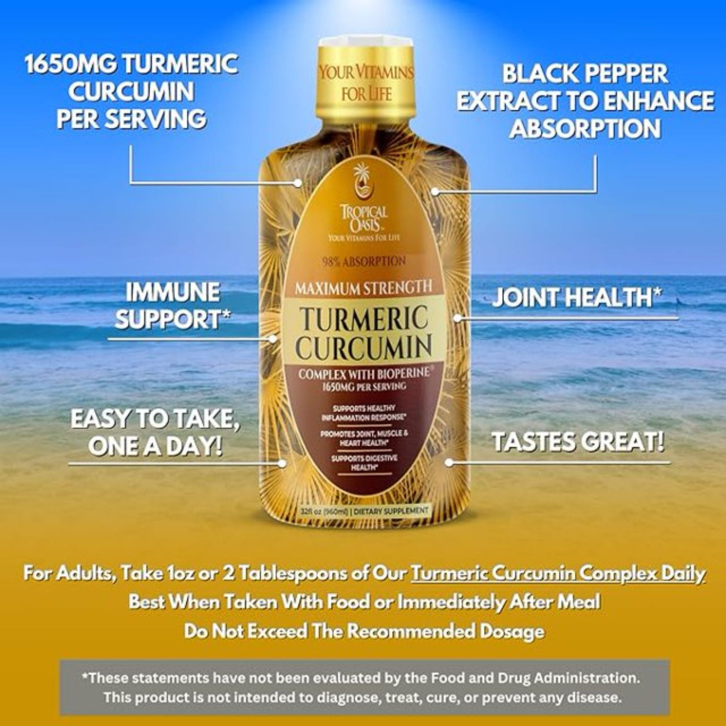 Tropical Oasis Turmeric Curcumin Complex with BioPerine, 32 oz, 32 Servings