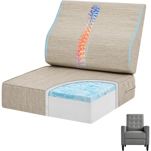 Gel Memory Foam Recliner ns with Lumbar Support Pillow for Elderly, 20x20x5 Inch Thick Dual-Layer Patent Design Non-Slip Seat n for Recliner Chair for Reduce Hip & Lumbar Pain, Beige