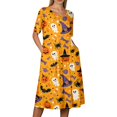 thumbnail image 5 of Women's Halloween Print Round Neck Casual Dress with Pockets Short Sleeve Loose Midi Dress Plus Size for Autumn Daily Wear Yellow S, 5 of 6