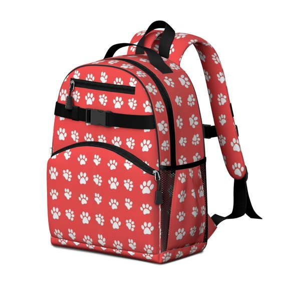 Dog Paw Print Red Pattern Cute School Backpack Bag for School with Padded Back and Adjustable Shoulder Straps 15.25"x11.5"x5.25"