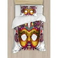 thumbnail image 3 of Mardi Gras Queen Size Duvet Cover Set, Ornate Floral Details on Yellow Eye Mask Traditional Holiday Carnival Festival, Decorative 3 Piece Bedding Set with 2 Pillow Shams, Multicolor, by Ambesonne, 3 of 3