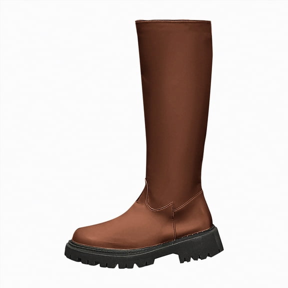 enyan Women Cowboy Boots Wide Mid-Calf Boots for Women Slip-on Flat Chelsea Boots Women Ladies Fall Slip On Shoes Women Brown,Size 8.5