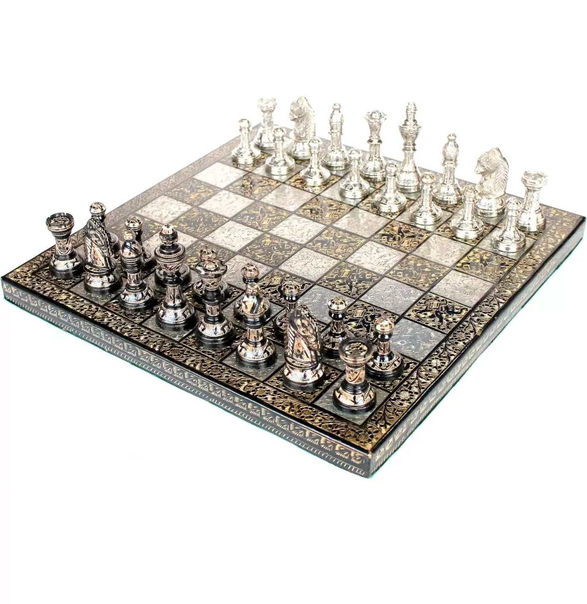 Premium Brass Made Chess Board Game Set + All Brass Pieces (12 INCHES BY 12 INCHES )